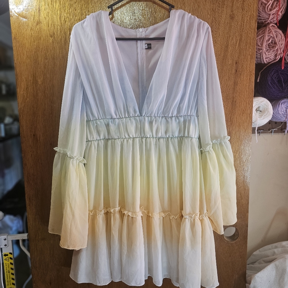 Hand Dyed Rainbow Ombre Boho Mini Dress For Photoshoots